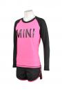 TF009 Design Your Own 2-piece Gym Outfit Sportswear Black Pink Long Sleeve Shirt and Shorts with Custom Printed MINI Logo