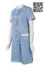NU038 Custom Produce Nurse Uniform Short Sleeve Dress with Round Collar in Light Blue
