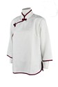 CL017 Custom made Cleaner Uniform Women White Long Sleeve Shirt with Contrast Hem and Cuff in Maroon