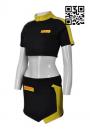 BG025 Personalized Beer Girl Outfit Black Yellow Short Sleeved Crop Top with Skirt