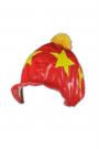 HA226 Red Bobble Hat with Yellow Stars for Youth Pom Pom Hat