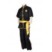 Martial003 Bespoke Unisex Black Satin Martial Arts Suits Chinese Traditional Short Sleeves Shirt with Pants Belt Set