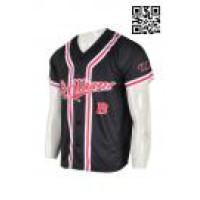 BU022 Customised Men's Full Button Baseball Shirt with Team Name Logo and Number Black Baseball Jersey with Red White Piping 