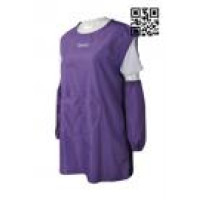 AP093 Personalized Children Cooking Waterproof Aprons Purple Round Neck Apron with Front Pocket and a Pair of Arm Sleeves 
