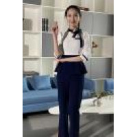BD-MO-093 Order Korean reception uniform, bow neckline design, spring and summer dress, waist repair, dignified and comfortable