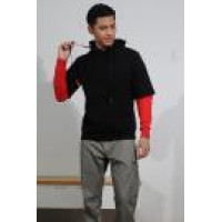 BD-MO-131 Custom-made hooded knitted sweater model display design red and black contrast fake two-piece hooded sweater hooded knitted sweater manufacturer
