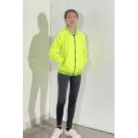 BD-MO-029 Custom casual jacket Model try on design fluorescent yellow collage striped coat windbreaker jacket supplier