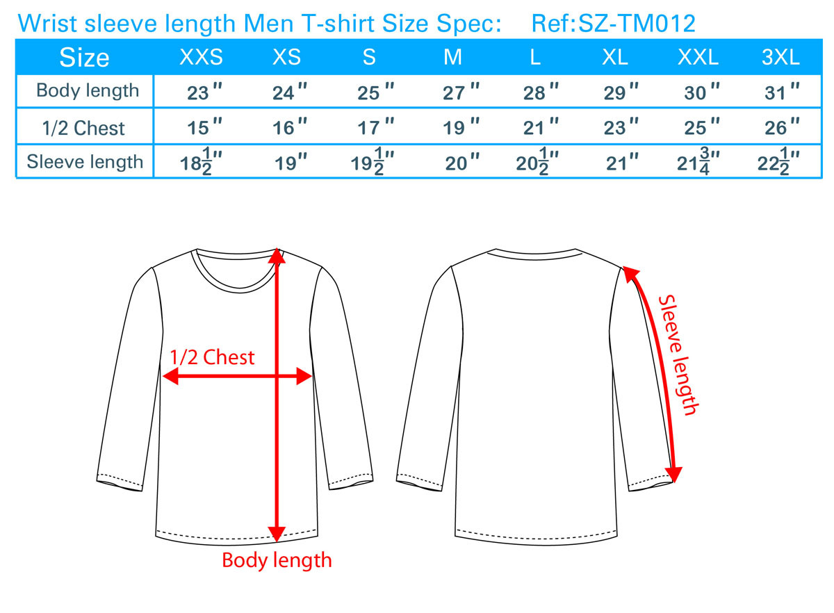 Wrist sleeve length Men T-shirt Size Spec