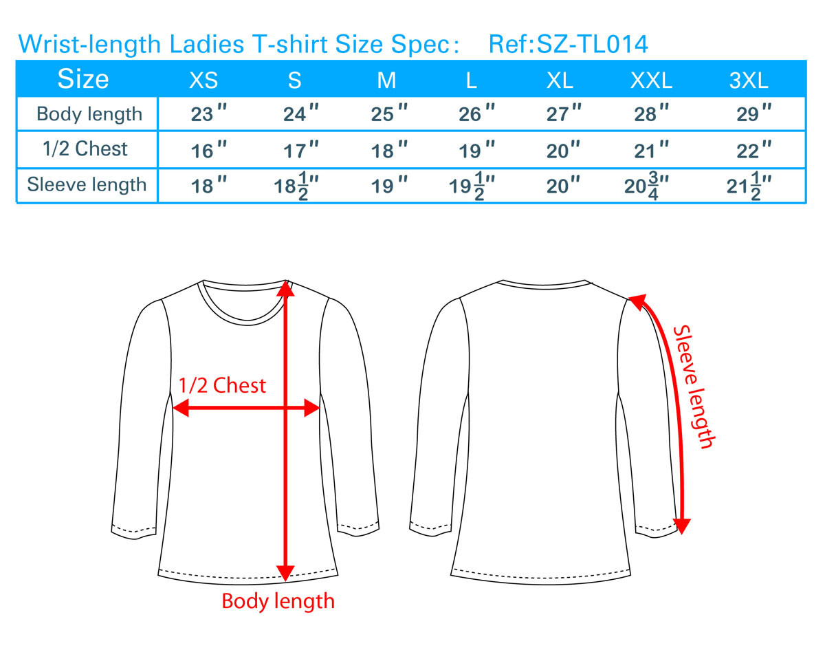 Wrist-length Ladies T-shirt Size Spec