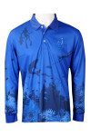 P1260 Personalised Men's Long-Sleeved Blue Polo Shirt Coral Reefs Fishing Diving Sublimation Jersey