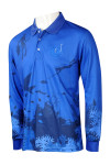 P1260 Personalised Men's Long-Sleeved Blue Polo Shirt Coral Reefs Fishing Diving Sublimation Jersey