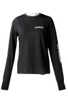 T1024 Manufacturing Women's Long-Sleeved T-shirts Black Round Neck Tops with Printed Sleeves  