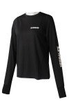 T1024 Manufacturing Women's Long-Sleeved T-shirts Black Round Neck Tops with Printed Sleeves  