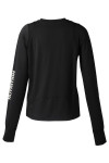 T1024 Manufacturing Women's Long-Sleeved T-shirts Black Round Neck Tops with Printed Sleeves  