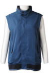 V206 Personal Design Dark Blue Printed Button Pocke Snap Button Collar  Vest Jacket