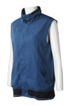 V206 Personal Design Dark Blue Printed Button Pocke Snap Button Collar  Vest Jacket