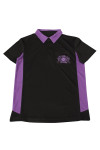 P1301 Custom Make Polo T-shirt with Logo Embroidery Black 3-piece Button Purple Contrast Collar and Side Panels