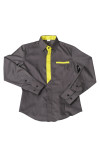 R332 Custom-made Professional Grey Women's Long Sleeve Shirt with Contrast Fluorescent Yellow Front Placket