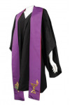 CHR018 Custom-made Black Pastoral Clergy Robes and Purple Stoles 