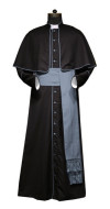 Custom-made Black Catholic Cardinal Robes Priest Gospel Preacher Cassock Outfit with Grey Trims and Shoulder Cape