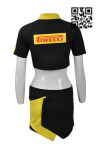 BG025 Personalized Beer Girl Outfit Black Yellow Short Sleeved Crop Top with Skirt