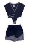 CH210 Order Online Short Sleeve Suit Women's Cheerleader Uniform Personal Design Black V-Neck Embroidered LOGO Cheering Team Cheerleader Costume