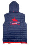 J968  Button design on the back hem Custom-made contrasting color hooded red vest jacket Embroidered logo design Pony Club Hooded quilted jacket 100% Polyester 