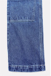 JS012  Fashion design stitching dark blue jeans bulk order wide leg jeans 100% polyester with embroidered logo