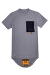 T1102 Order online gray short-sleeved T-shirt fashion design left chest zipper pocket floral gray