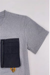 T1102 Order online gray short-sleeved T-shirt fashion design left chest zipper pocket floral gray