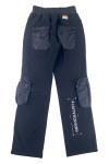 H284  Mass Custom Black Multi Pocket Elastic Waist Diagonal Pants