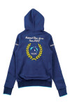 Z631 Customized royal blue long-sleeved pullover sweatshirt for men and women, contrasting sleeve edges, embroidery, hooded drawstring, Pony Club