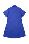 NU094  Customized blue short-sleeved nurse uniform, dental clinic nurse uniform, double side pocket nurse uniform, white pocket edge design, back waist adjustment belt 