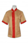 CL009 Bespoke Housekeeping Maid Tunic Uniform Short Sleeve Service Shirt in Peru with Red Collar and Cuffs