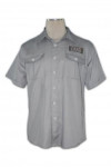 D060 Personalised Silkscreen Logo Printing Workwear Grey Short Sleeve Company Shirt Uniform with Reverse Pleat Pockets