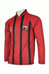 SE008 Custom Produce Long Sleeve Football Jersey Red Raglan Sleeve Soccer Shirt with Black Stripes
