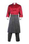 AP045 Childrens' Cooking Aprons Bespoke Black & White Pinstripe Uniforms Half Waist Apron with with Matching Pants and Red Chef Jacket