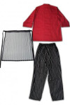 AP045 Childrens' Cooking Aprons Bespoke Black & White Pinstripe Uniforms Half Waist Apron with with Matching Pants and Red Chef Jacket