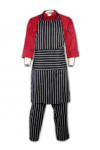 AP046 Bespoke Chef Aprons for Men Black & White Pinstripe Uniforms with Matching Pants and Red Chef Jacket  