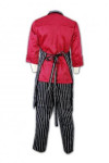 AP046 Bespoke Chef Aprons for Men Black & White Pinstripe Uniforms with Matching Pants and Red Chef Jacket  