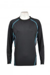 TF013 OEM Dri-FIT Black Sports Top Round Neck Long Sleeve T-shirt with Contrast Detail