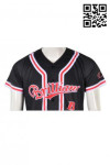 BU022 Customised Men's Full Button Baseball Shirt with Team Name Logo and Number Black Baseball Jersey with Red White Piping 