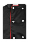 KI079 Custom Make Chef Outfits Unique Chef Coats Singapore Black Jacket Uniform with White Buttons and Red Piping 