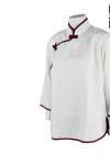 CL017 Custom made Cleaner Uniform Women White Long Sleeve Shirt with Contrast Hem and Cuff in Maroon