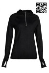 W185 Custom-made Women's Sport Clothing Black Long Sleeve Shirt with Hoodie