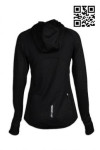 W185 Custom-made Women's Sport Clothing Black Long Sleeve Shirt with Hoodie