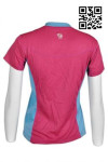 W195 Customize Ladies Sports Tee Deep Pink V-neck Athletic Shirt with Blue Contrast Collar