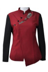 HL008 Tailor-made Red F&B Staff Uniforms Women's Asymmetrical Button Long Sleeve Blouse