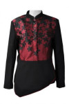 HL012 Custom Design Long Sleeve Hotel Uniforms Black & Red Mandarin Collar Restaurant Manager Shirt 