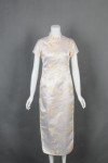IG-BD-CN-068 Tailor Made Embroidered Catering Uniform Ladies Full Length Silk Cheongsam Dress in Apricot 